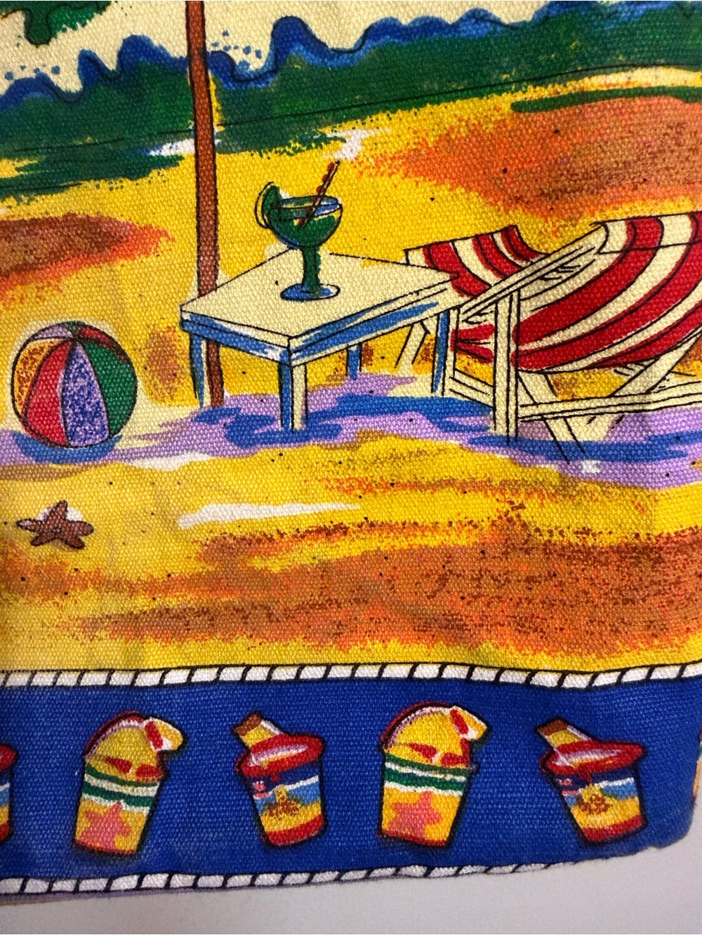 Anne Ormsby Sun N Sand Beach Scene Canvas Drawstring Tote Novelty Bag - Picture 9 of 12